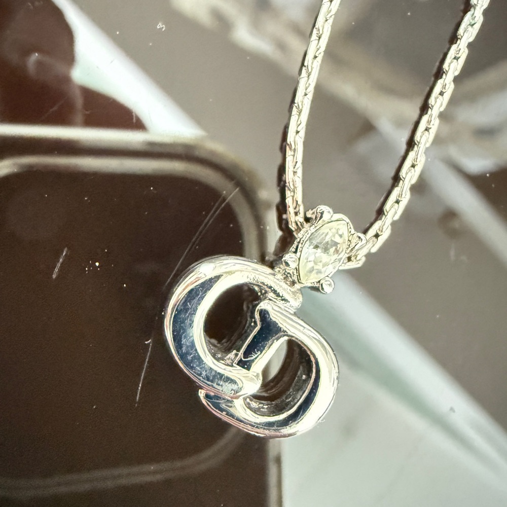 LOT 2225 rhodium plated Christian Dior CD Pendant Necklace